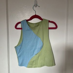 Blue green color block crop top. Size M.